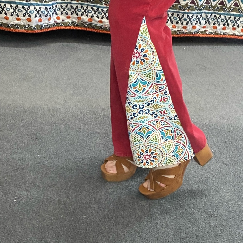 Stylish Red Pants with Colorful Pattern